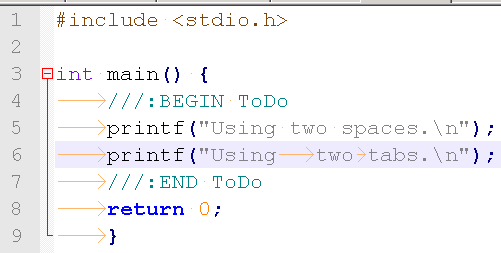 NPP showing tabs and spaces