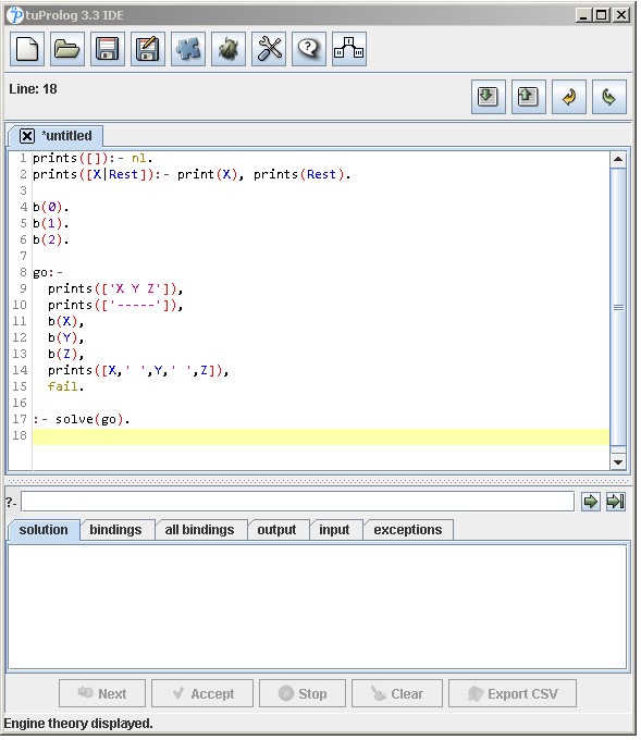 tuProlog IDE with loaded text